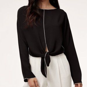 Aritzia Babaton Tie Blouse - Black & White